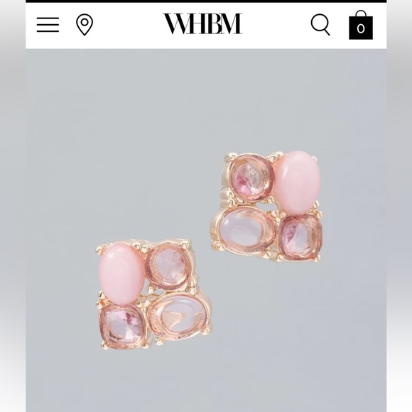 WHBM Mixed-Stone Pink Gold Tone Stud Earrings with Malay Jade - Picture 1 of 7